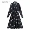 Women elegant animal print shirt dress office lady turn down collar zebra pattern bow tie sashes vestido chic Dresses DS4140 210623