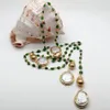 Y YING Halskette mit natürlicher grüner Diopsid-Zuchtperle und weißer Münze, lange Pulloverkette 41 274J4258665