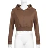 Случайные коричневые Y2K Hoodie для девочек Женщины 2020 Новая мода Harajuku с длинным рукавом zip up kawaii розовая толстовка укомплектованная топы одежда y0820