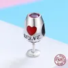 Fashion red wine glass charm fit Pandora bracelet beads DIY woman 925 sterling silver jewelry making pendant