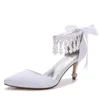 Dress Shoes High Heels Satin Wedding Women Pointed Toe Heeled Pearls Prom Evening Bridal Party Pumps