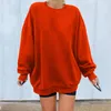 Automne couleur unie femmes sweat fille col rond à manches longues pull surdimensionné lâche décontracté automne épaule