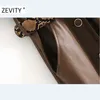 Zevity Autumn Women Fashion v Neck Solid Pu Leather Snake Sashes Midi Dress Office Ladies Chic Plets Puff Sleeve Vestido DS4541 210309
