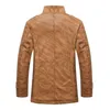 Winter Warm Smart Casual Jas Mannen Effen Lange Mouw Faux PU Lederen Jas Stand Kraag Dikke Slanke Fit Mannen Jas Trench Coats 211222