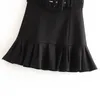 새로운 도착 여성 패션 블랙 타이 벨트 허리 스커트 우아한 숙녀 캐주얼 Jupe Femme 210310