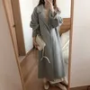 Koreansk elegant ullrock Kvinnor Långärmad Slå ner Collar Woolen Coats Ladies Vintage med Bältebandage Blends Outwear 210525