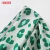 Tangada Women Retro Green Leopard Print Bow Crop Shirt Short Sleeve Summer Chic Female Sexy Slim Shirt Tops 2M175 210609
