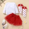 Baby 3D flor coração + tutu saia + meia longa conjunto crianças roupas boutique 0-2t crianças criança criança festival party outfits 209 y2