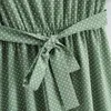 Aelegantmis points imprimer longue robe femmes O cou ceintures manches bouffantes robe De Mujer été courtes Vintage robes 210607
