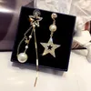Orecchini di perle con pendente alla moda Orecchini con nappe a stella semplici e asimmetriche Temperamento femminile Personalità lunga