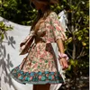 [DEAT] SOMMAR FASHION V-Neck High Waist Bandage Half Sleeve Printing Loose Bohemian Style Dress Women 13c644 210527