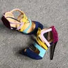 Handmade Large Size 35-47 Womens High Heels Sandals Patchwork Kid-suede Leather Peep-toe Summer Shoes Daily Wear Fashion Shoes D428