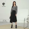FANSILANEN Vintage plaid blouse shirt Women long sleeve office lady sexy top Female square collar casual streetwear black 210607