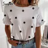 Women printed short sleeve round neck Shirt top Holiday beach summer style tops Cute square elegant solid slim shirts 210311