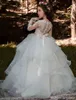 New Ball Gown Ruffles Flower Girls Dresses For Weddings Long Sleeve Crystal Sash Boho Toddel Kid First Communion Dress Cheap Pageant Gowns