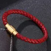 Charm Bracelets 2021 Fashion Red Genuine Braided Leather Bracelet Men Women Magnetic Clasps Male Female Jewelry PD0251R