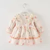 Coréen Toddler Girls Robes Floral Bébé Manches Longues Robe Princess Enfant Autumn Frocades Enfants 1er Anniversaire Outfit 210615