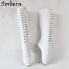 Sorbern sexy heelless ballet mulheres botas joelho alto lace up fetiche sapatos bdsm personalizado boot eixo largura comprimento mais tamanho 46