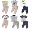 2021 Noworodek Bawełniany Baby Boys Ubrania Ustaw Summer Baby Krótki Rękaw T-Shirt + Długie Spodnie Kostium dla niemowląt G1023