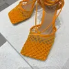 Designer Heels Women High Heel Sparkle Stretch Sandaler Tofflor Mode Läder Rhinestone Mesh Sandal Slides Designers Ladie Wypm # 2022 Toppkvalitet