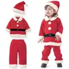 Kids Christmas Suits Tops Pants Hat Fashion Cosplay Wear Santa Claus Festival Custumes Xmas Gift Children Stage Clothes