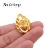 Wedding Rings African 24K Gold Color For Women Jewellery Bridal Gifts Girl Heart Crown Resizable Couple Ring