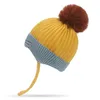 Berets Cartoon Cute Warm Baby Toddler Kids Thick Beanie Cap Hat Winter Ear Protection Pigtail Yarn Boy Girl Soft Pom Knit