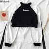 Woherb Women Contrast Hoodies Jumper Sweatshirt Vrouwelijk bijgesneden Top Vintage Harajuku Brief Hooded Losse Truien Streetwear 201217