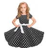 (2Y-12Y) Dziecięcy krótki rękaw Polka Dot Koronki Retro Dress Girl Retro Dress Polka Dot Princess Huśtawka Rockabilly S4 Q0716