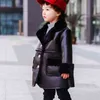 Hiver Enfants Faux Cuir Daim Manteau Noir PU vestes Filles Garçons Épais Chaud Outwear Enfants Vêtements Y 211204