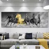 Moderne noir et blanc cheval course photo mur Art peinture salon impression sur toile Animal décoratif affiche imprimer grande taille