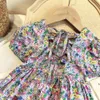 Sommarn New Girl's Dress Lapel Brodery Pastoral Style Floral Dress Children Korean Halter Chiffon Baby Kids Princess Dress 210303