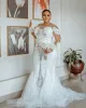 2022 Plus Size Meerjungfrau Brautkleider mit langen Ärmeln Brautkleid Juwel Hals Perlen Spitze Applikation Sweep Zug nach Maß Vestido de Novia