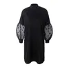 Women Dress Mesh Patchwork Lantern Sleeve Casual Dresses Black White Plus Size Dot Sexy Summer Fashion 210524