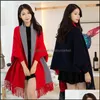 Scarves & Wraps Hats, Gloves Fashion Aessories Winter Ponchos Women Capes Luxury Pashmina Thick Warm Shawl And Ladies Solid Red Stole Scarf