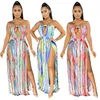 Hot Fashion New sexy women strapless Party Dresses 2023 Summer Women's hot flowers printing Split Dress woman clothes 9655