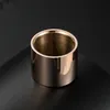 18K Titanium Steel Long tube Glossy Ring Men's and Women's Platinum Plated Gold Fashion Wedding Anniversary Simple European American Style Jewelry Not Fade