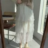 الغريبة كيتي ماكسي الشيفون تنورة النساء أزياء الكورية مرونة عالية الخصر كعكة تنانير طويلة الإناث سيدة أسود أبيض القيعان 210621