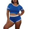 Frauen Trainingsanzüge Shorts Sets Frauen 2021 Passenden Set Kausalen Patchwork Crop Tops Kurze Hosen Mode Outfits 2 Stück Kleidung