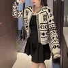 PERHAPS U Women Short Thin Sweater Knitted O Neck Crew Neck Cardigan Button White Black Brown Geometric Outwear Autumn M0236 210529