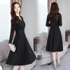 Plus Size Autunno Inverno Nuovo Nero Abiti Midi Donna Elegante Coreano Aderente Con Scollo A V Vestito Da Partito Manica Lunga Pista Abiti 201008