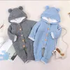 Baby Romper Winter Knitted Clothes born Fleece Jumpsuit Infant Boy Hooded Girl Overalls 210816