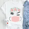 女性の Tシャツトップ女性女性 Tシャツ Tシャツ漫画コーヒーかわいい面白い女性カジュアル 90 年代ファッションまつげまつげプリント服グラフィック Tシャツ