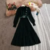 秋の冬のビンテージドレス女性スリム長袖AラインオフィスウェアローブレディースエレガントなベルベットのMidi Dresses vestidos 210525
