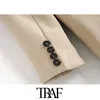 TRAF Women Fashion Office Wear Single Button Blazers Jas Vintage Lange Mouw Zakken Vrouwelijke Bovenkleding Chic Tops 210930