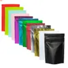 Multi Taille Noir / Or / Vert / Rose / Argent Stockage Ziplock Sac de gousset Sac à glissière MyLar Mylar Mylar Mylar Lock Stand Up Sacs 100pCshigh Qté