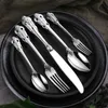 KuBac HoMmi 24-30Pcs Classical Dinnerware Set 18/10 Stainless Steel Dinner Knife Fork Teaspoon flat-ware INS Cutlery Set Y200610
