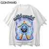 Gonthwid tees shirt harajuku streetwear homens planeta verão urso desenhos animado impressão manga curta t - shirts Hip Hop Casual tops soltos C0315