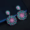 CWWZIRCONS esthetische Braziliaanse hete roze en blauwe kubieke zirkonia Crystal Big Dangle Drop Flower Party Oorbellen voor Dames CZ701 H1027