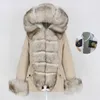 OFTBUY Waterproof Short Parka Winter Jacket Women Real Fur Coat Natural Fur Collar Hood Warm Streetwear Detachable 211019